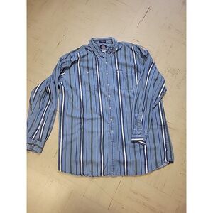 Vintage Dickies Mens Shirt 2XLT XXLT Blue Striped‎ Long Sleeve Button Down